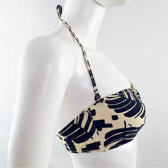 SYLA by Sylvie Cachay Cream & Black Leaf Patterned Halter Bikini Top Size S - Picture 4 of 6